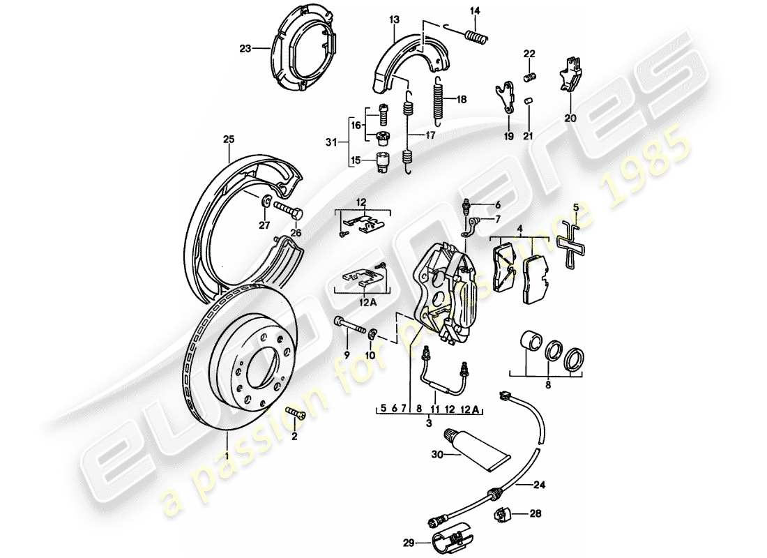 porsche 1985 (928) disc brakes - rear axle - d - mj 1986>> - mj 1986 part diagram