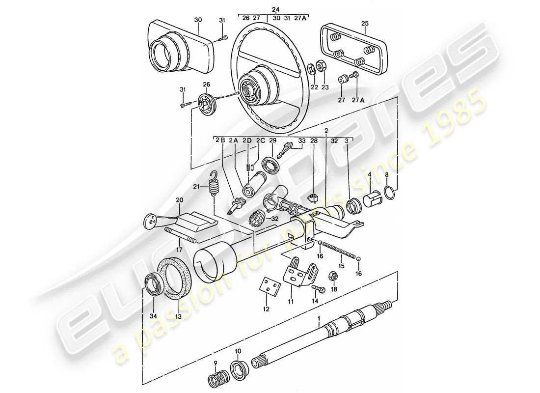 porsche 1989 (928) steering parts - steering wheel part diagram
