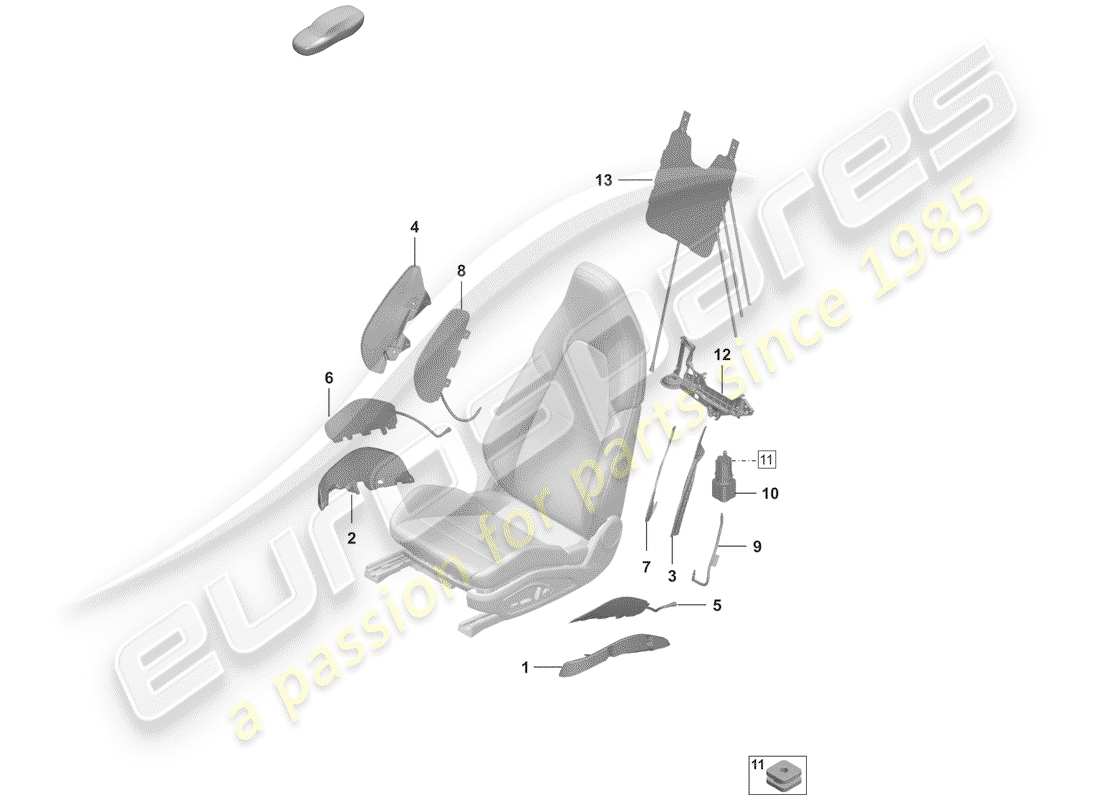 porsche 2020 (992-1) pneumatic components for seat parts diagram