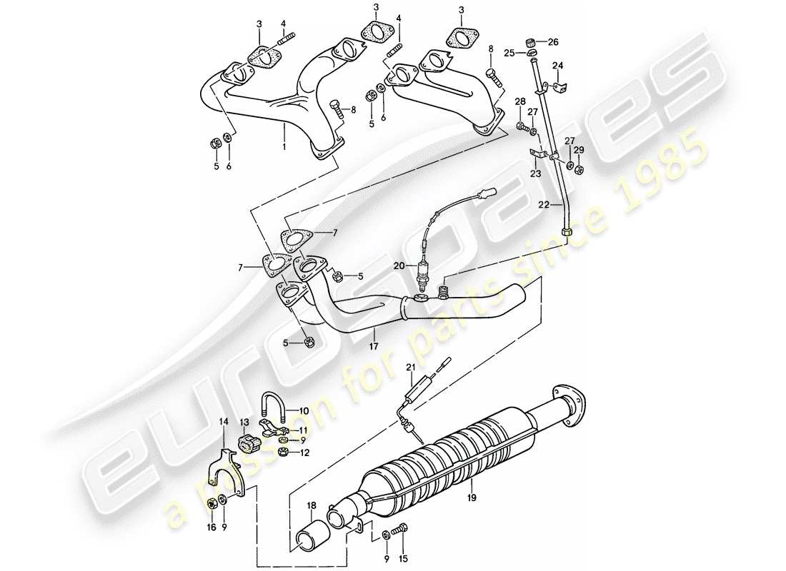 porsche 1986 (944) exhaust system - catalyst parts diagram
