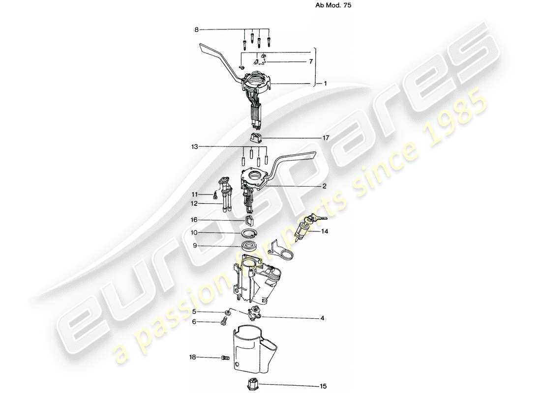 porsche 1971 (914) steering column switch - d - mj 1975>> part diagram