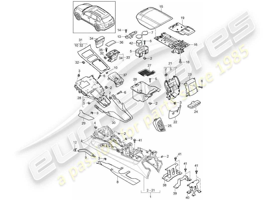 porsche 2018 (cayenne e2 92a) center console parts diagram