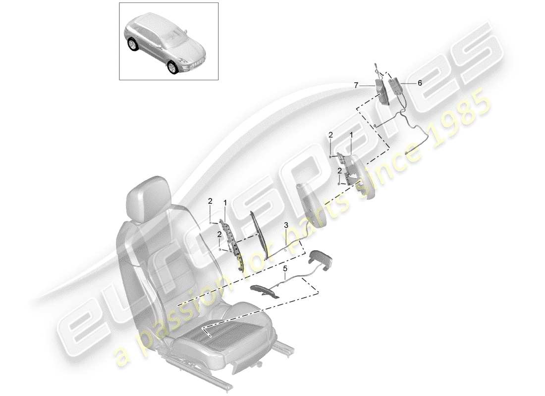 porsche 2017 (macan) lumbar support adjustment parts diagram