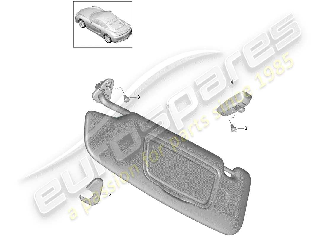 porsche 2016 (981 cayman gt4) sun vizors part diagram