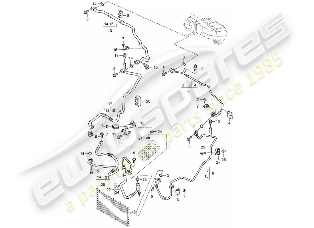 porsche cayenne (2004) refrigerant circuit part diagram
