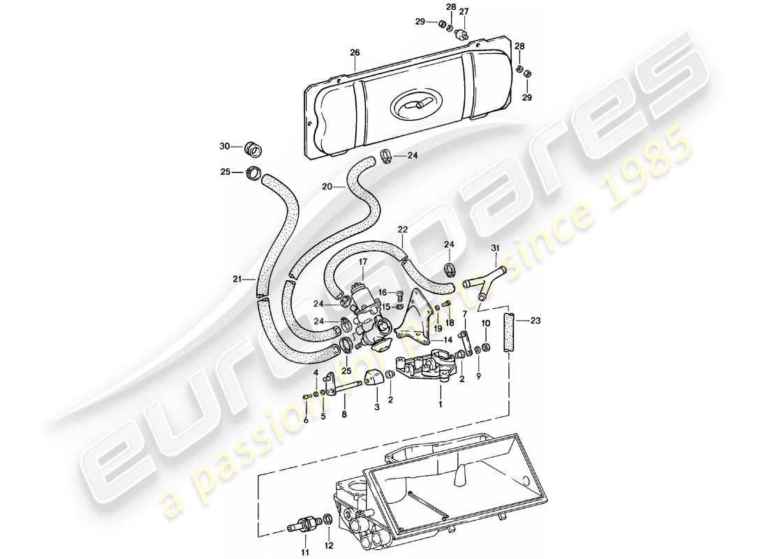 porsche 911 (1983) supplier - -spm- - vacuum system - for - clutch release part diagram