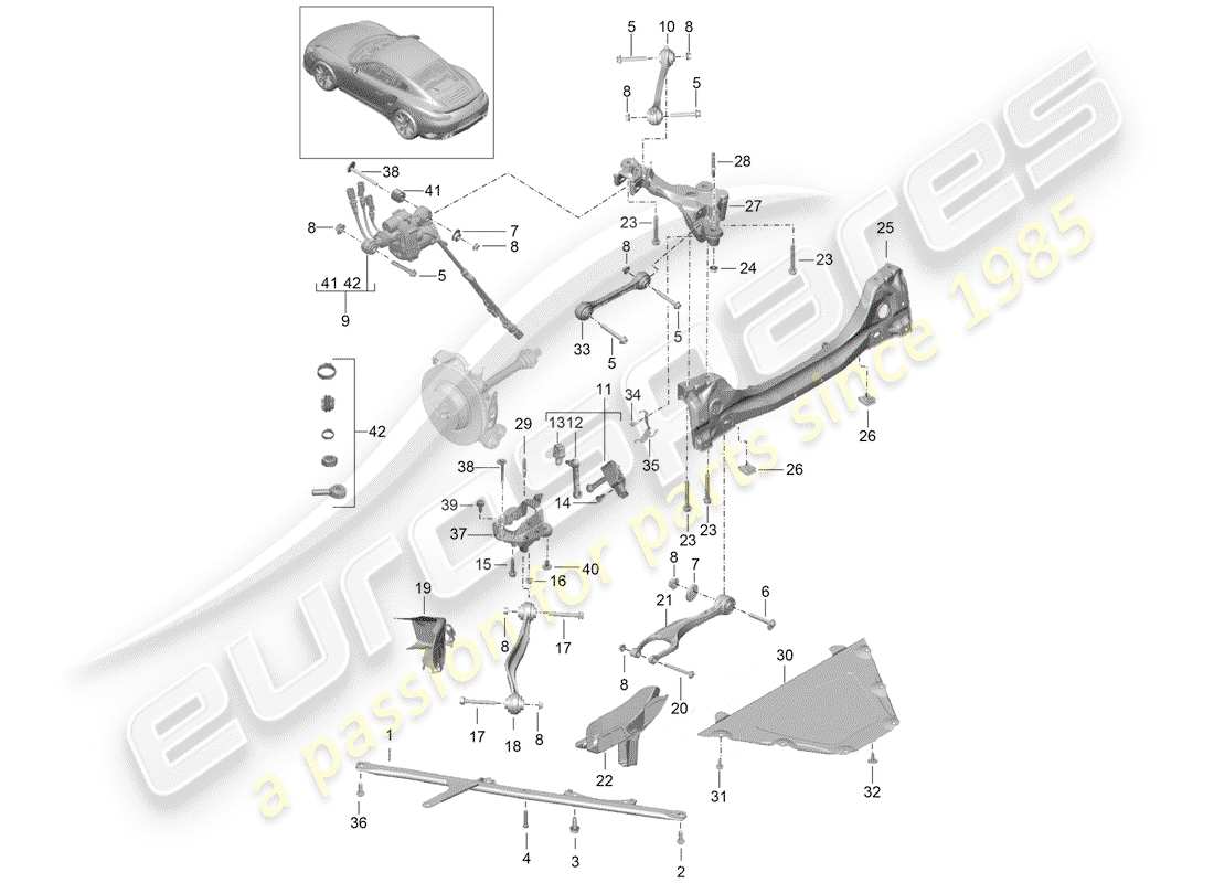 porsche 991 turbo (2014) rear axle part diagram