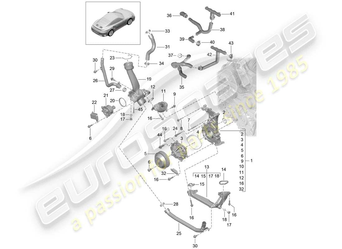 porsche 991 turbo (2014) water pump part diagram