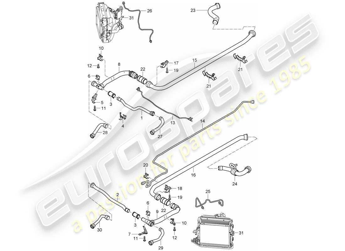 porsche 2013 (997-2 turbo / gt2 rs) water cooling 2 parts diagram