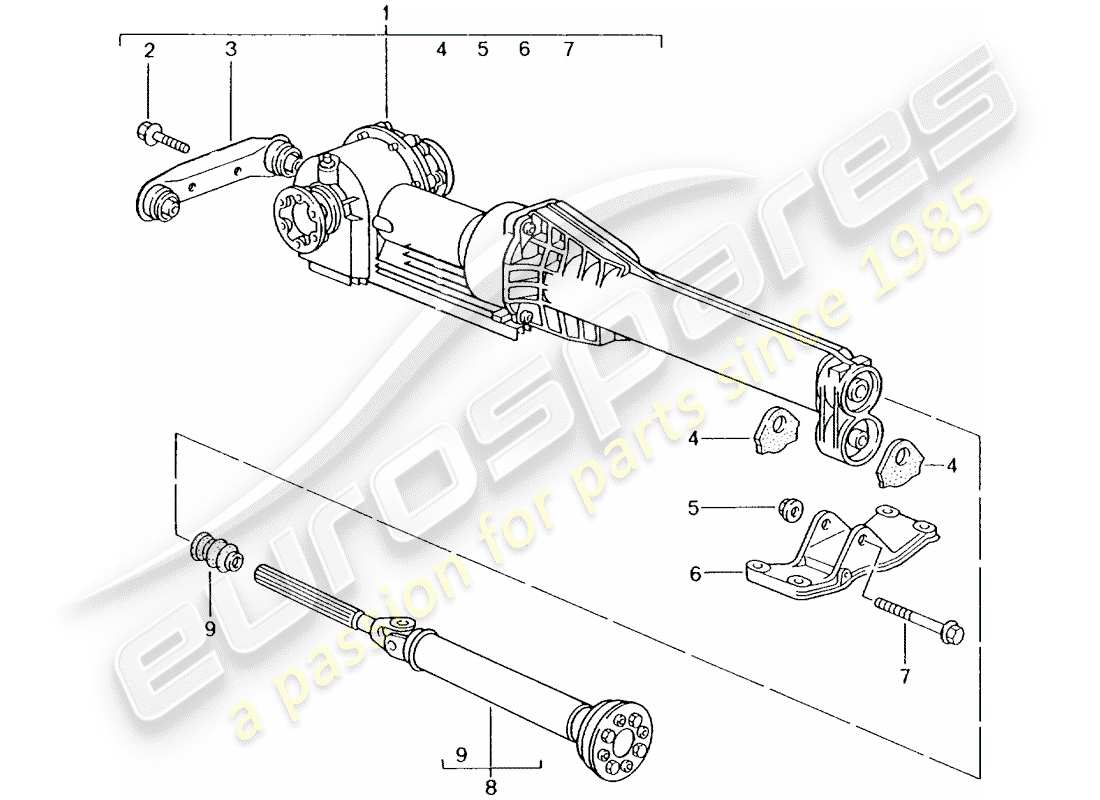 porsche 2002 (996 turbo / gt2) front axle differential - propeller shaft part diagram