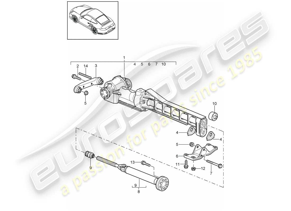 porsche 911 t/gt2rs (2011) front axle differential parts diagram