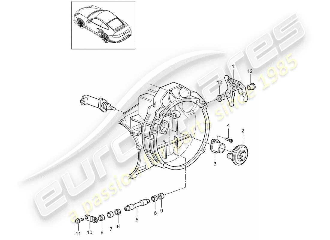 porsche 911 t/gt2rs (2011) clutch release part diagram