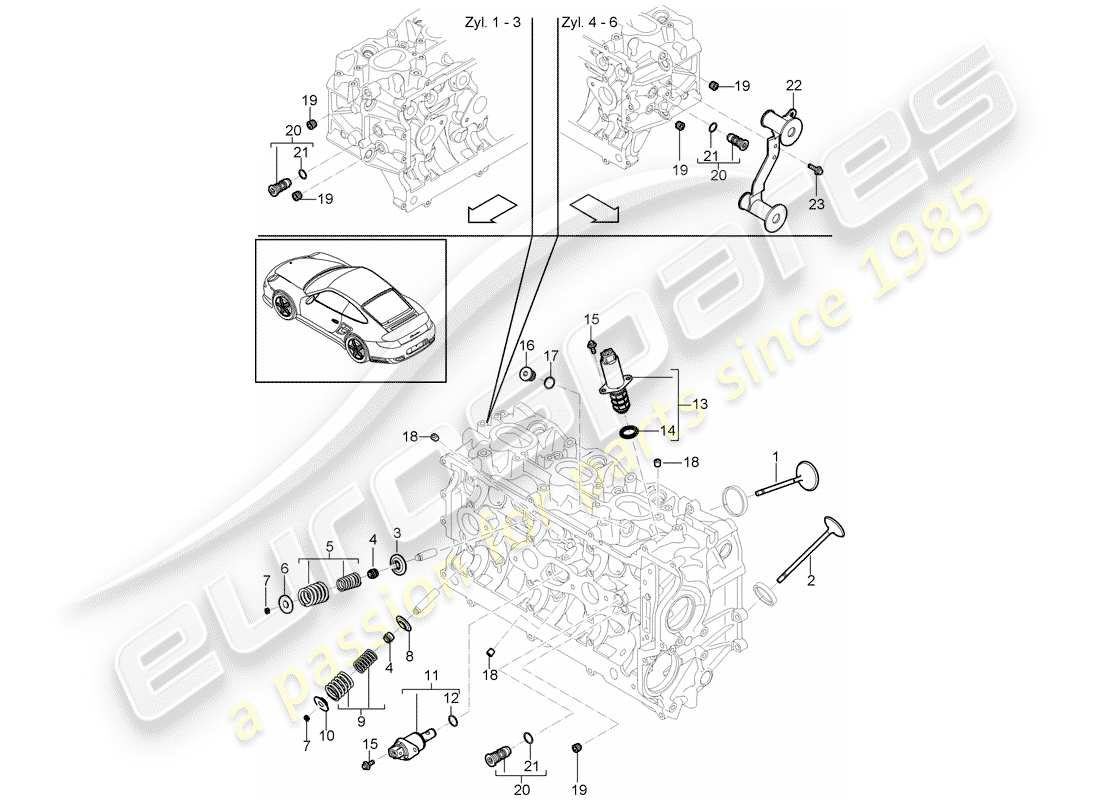 porsche 911 t/gt2rs (2011) cylinder head part diagram