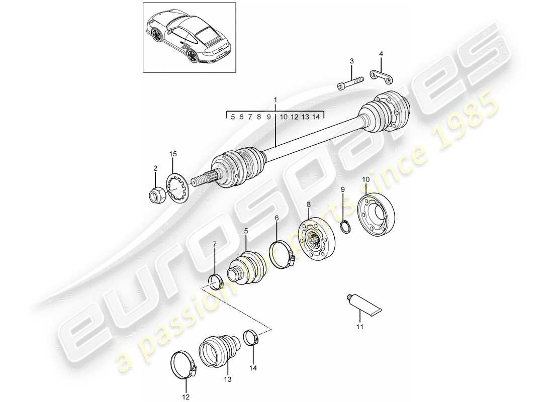 porsche 2013 (997-2 turbo / gt2 rs) drive shaft parts diagram