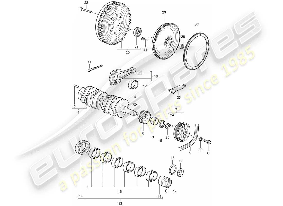 porsche 2010 (997-2 gt3) crankshaft parts diagram