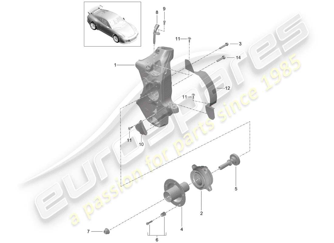 porsche 2014 (991-1 r/gt3/rs) wheel carrier part diagram