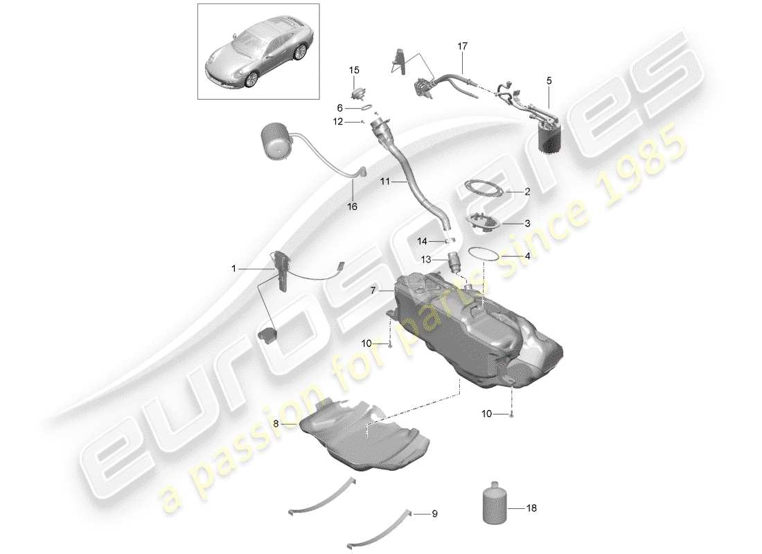 porsche 991 turbo (2014) fuel tank part diagram