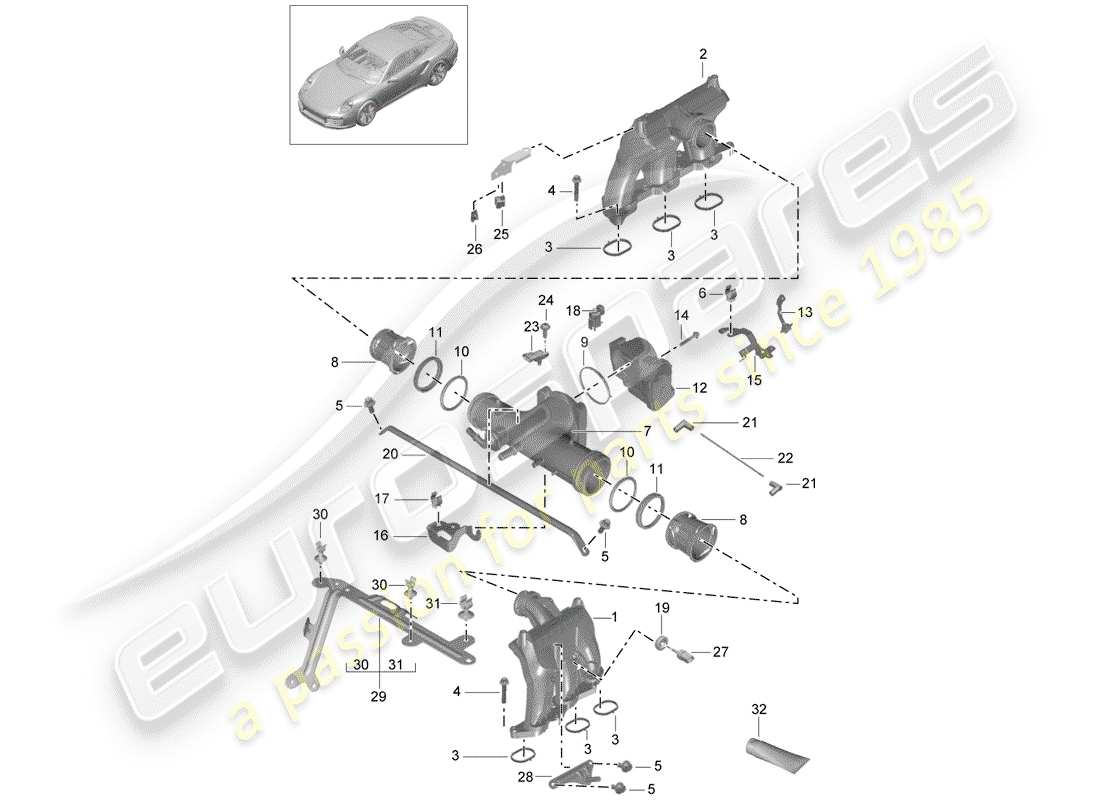 porsche 991 turbo (2014) intake air distributor part diagram