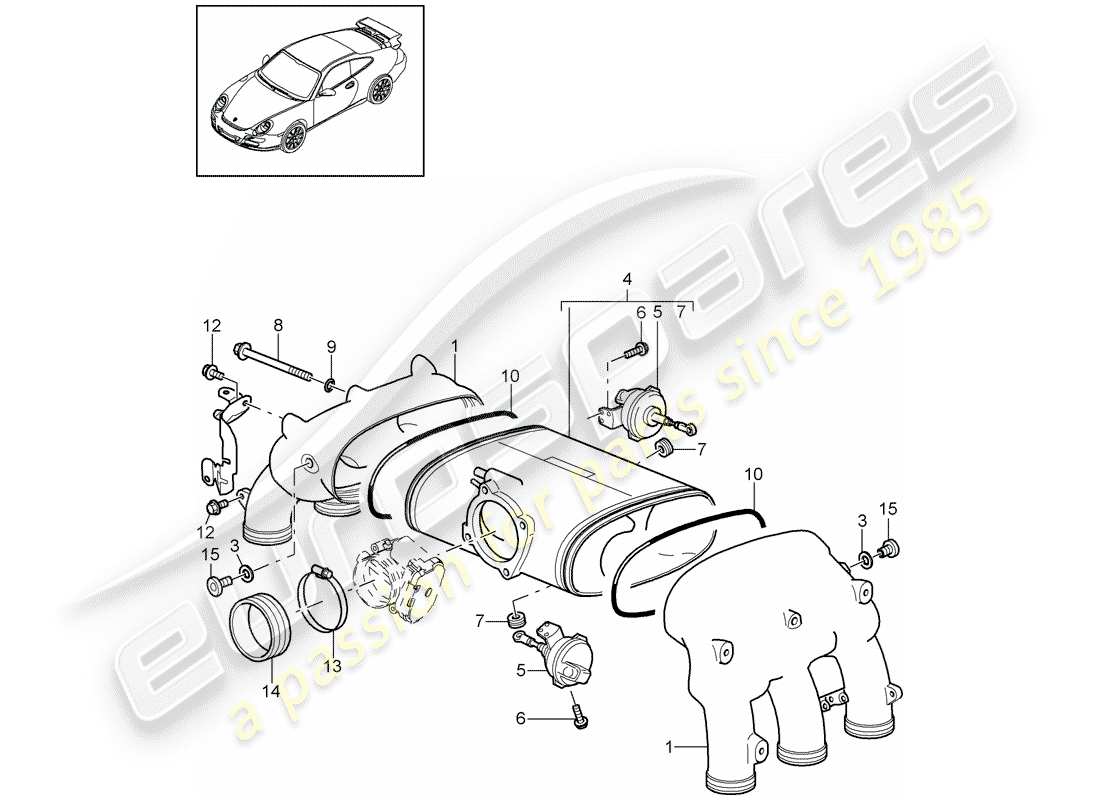 porsche 2009 (997-2 gt3) intake air distributor part diagram