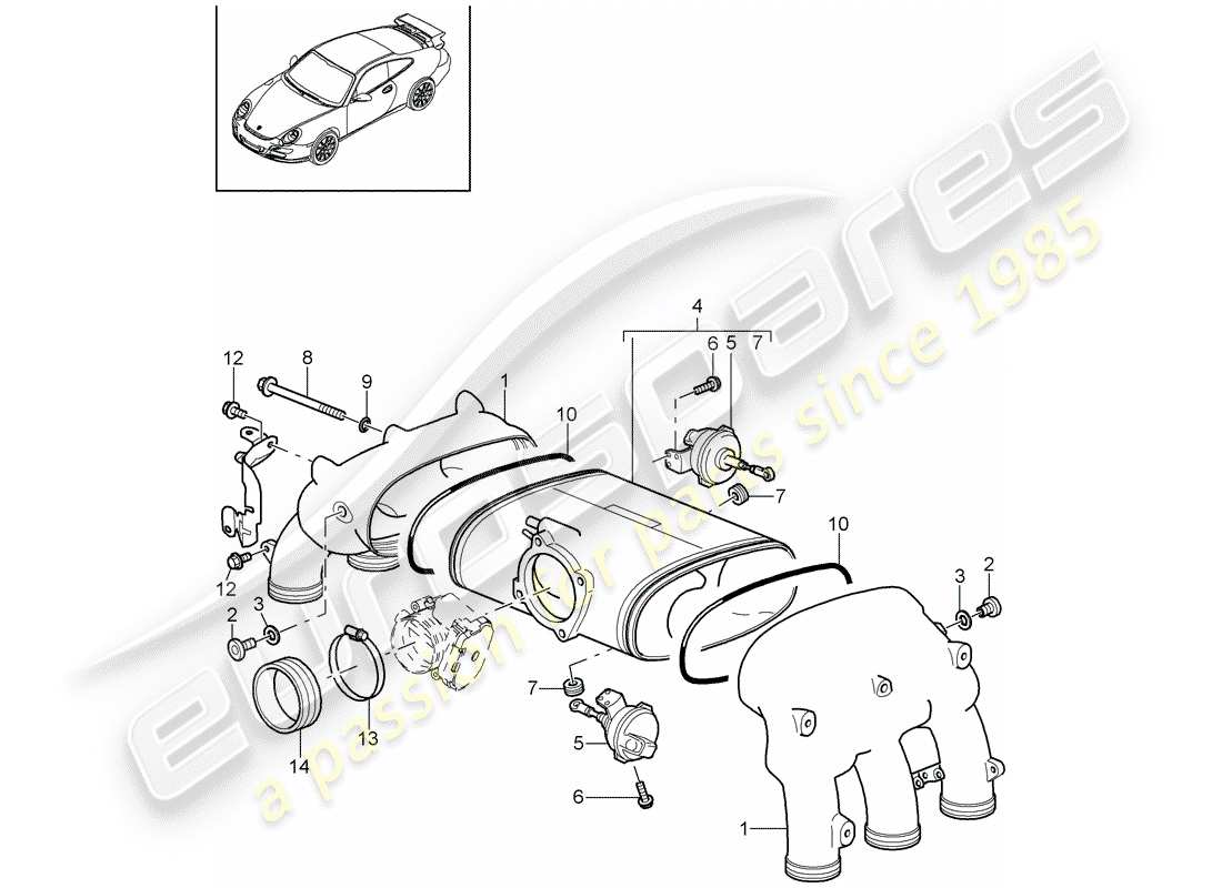 porsche 2010 (997-2 gt3) intake air distributor parts diagram