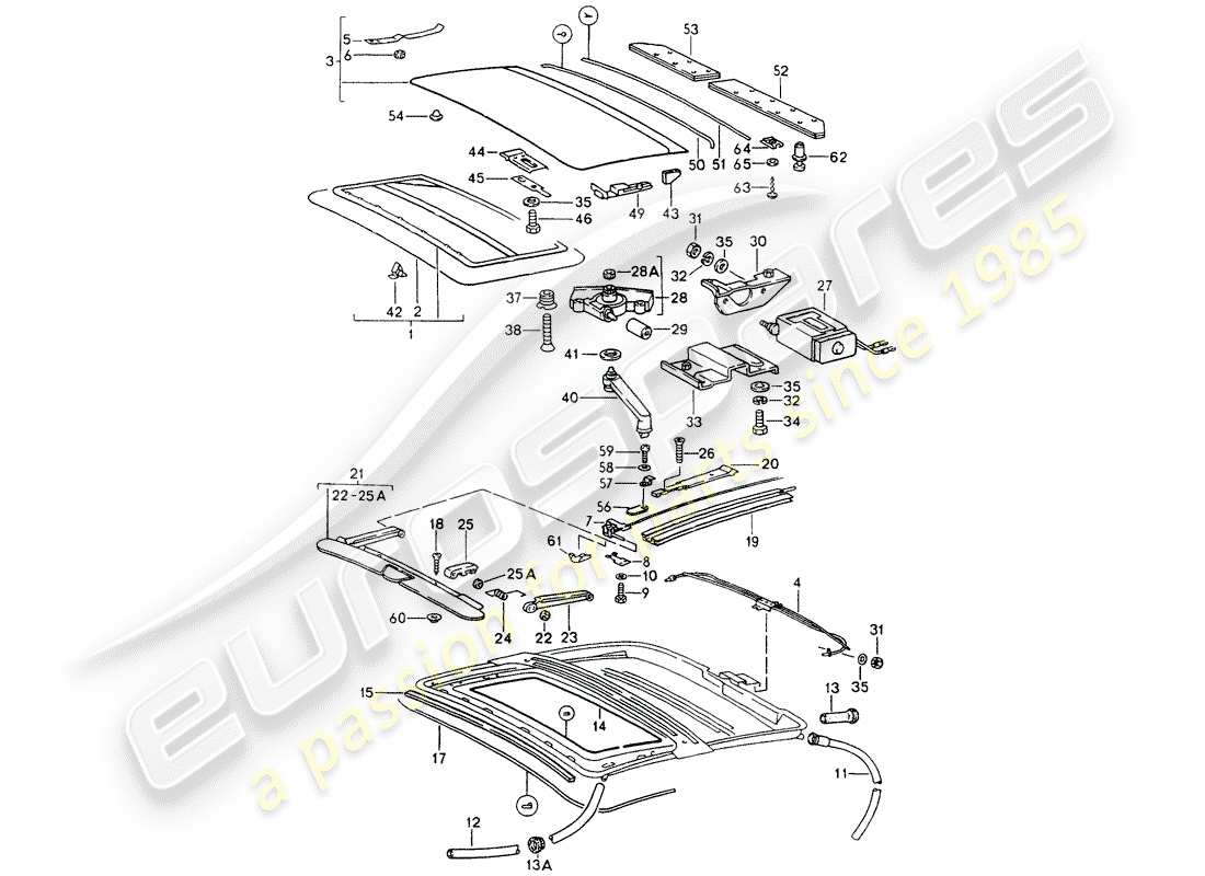 porsche 1990 (964) sunroof parts diagram