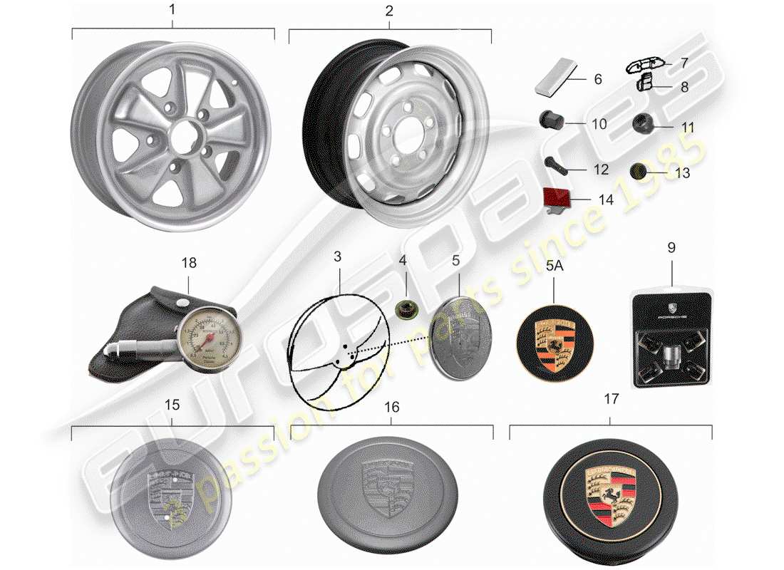porsche 1968 (911/912) wheels part diagram