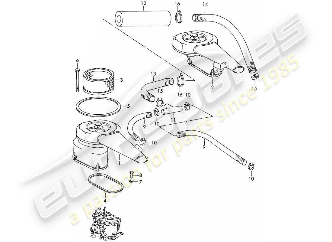 porsche 1968 (911/912) damper filter - 2. - version - - knecht - part diagram