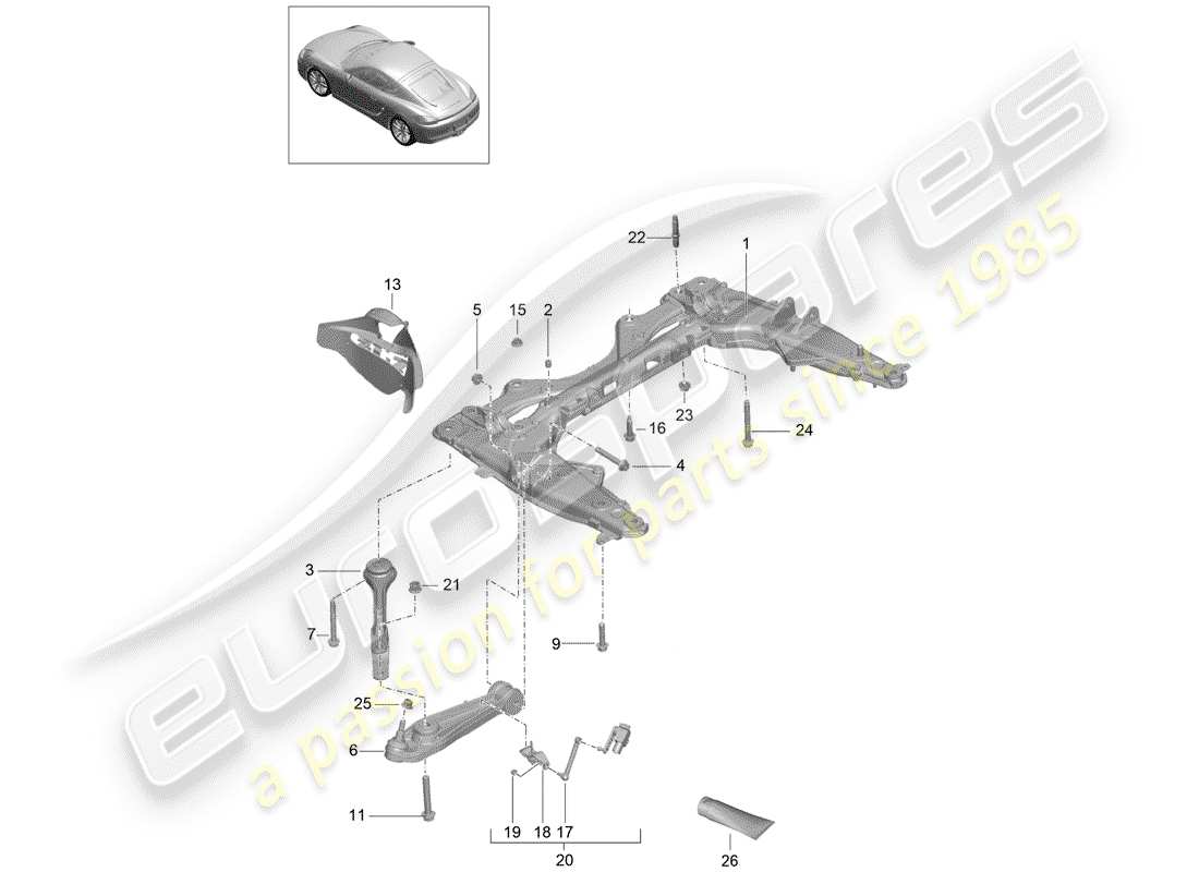porsche 2014 (981 cayman) cross member parts diagram