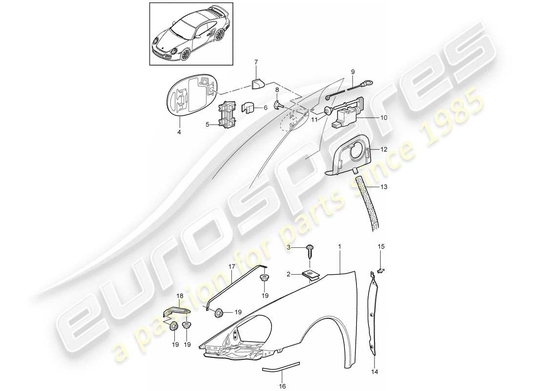 porsche 2011 (997-2 turbo / gt2 rs) fender part diagram