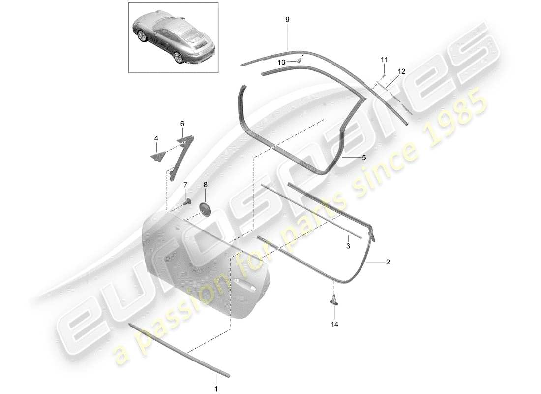 porsche 2018 (991-2) door seal parts diagram