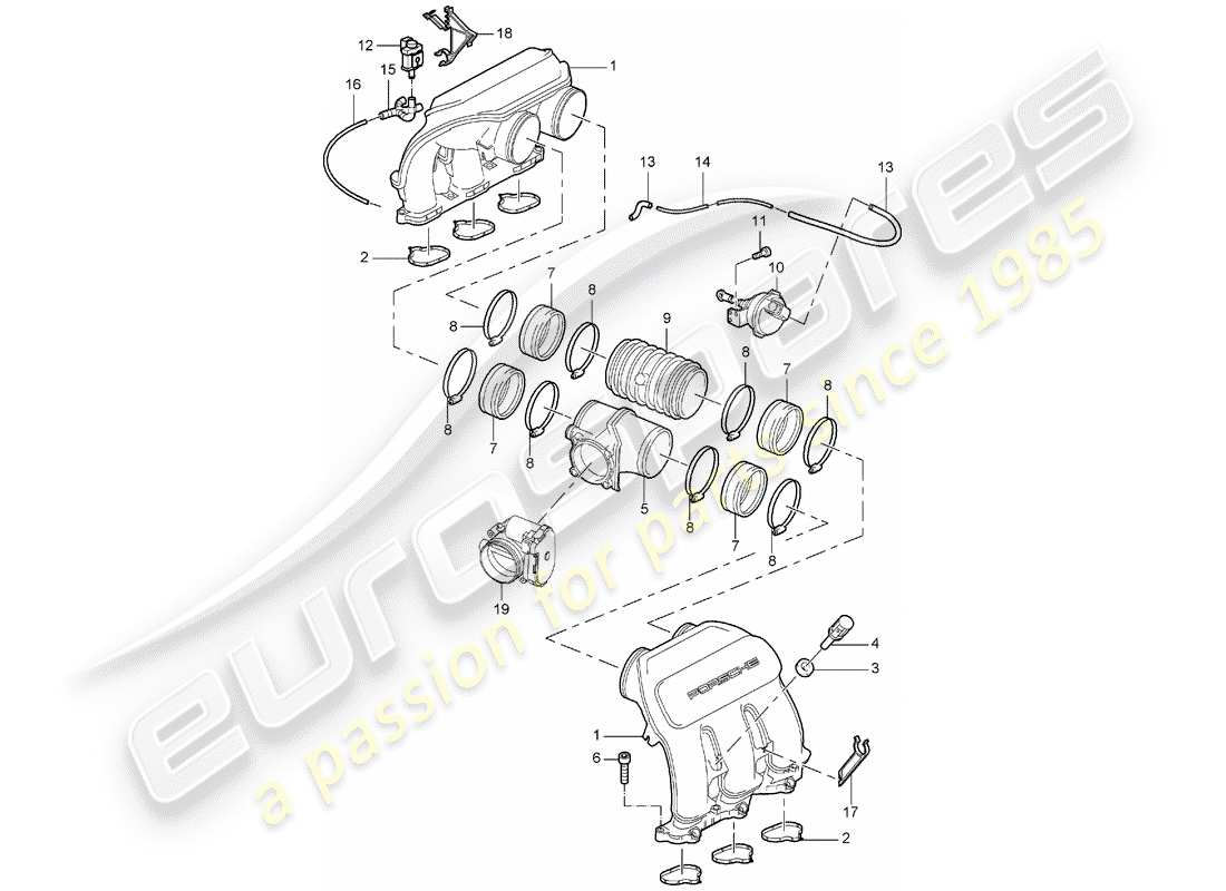 porsche 2006 (997-1) intake air distributor part diagram