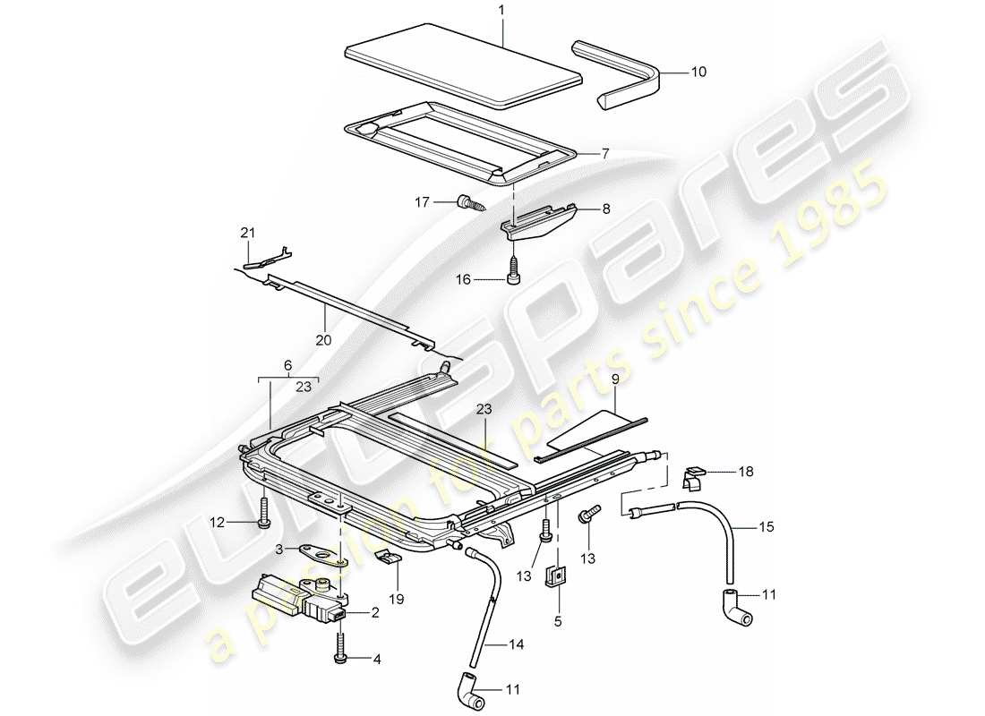 porsche 2005 (997-1) sunroof parts diagram