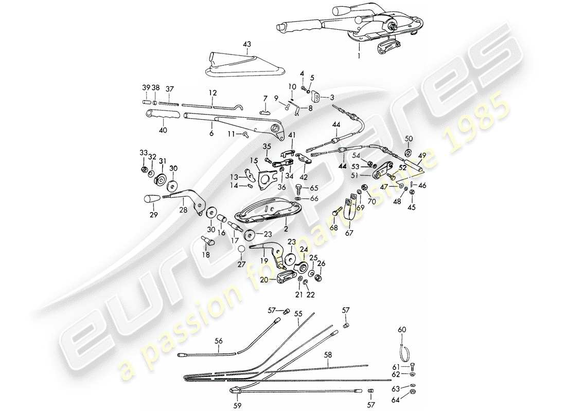 porsche 1965 (911/912) handbrake - manual throttle - heater - actuator - d - mj 1968>> part diagram