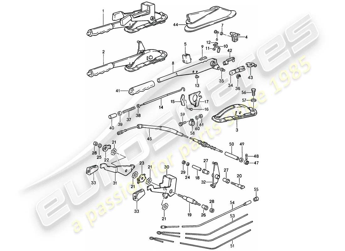 porsche 1989 (911) hand brake lever - operating lever - for - heater part diagram