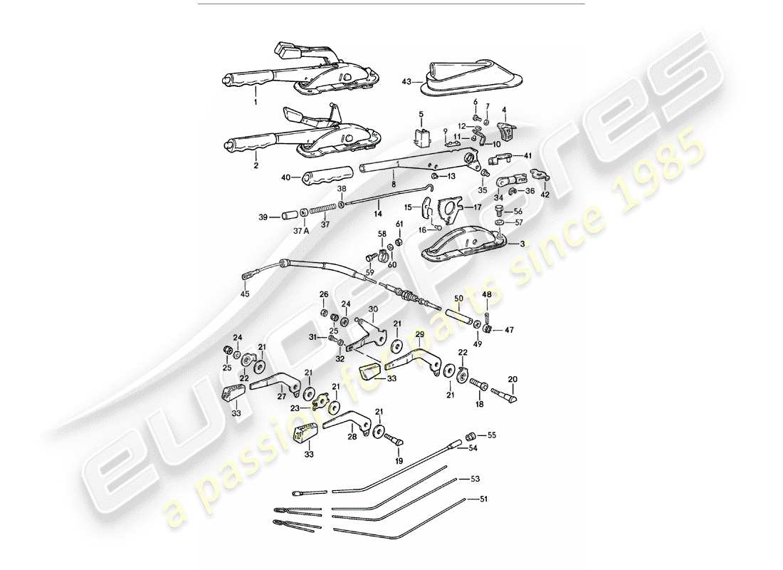 porsche 1979 (911) hand brake lever - operating lever - for - heater part diagram