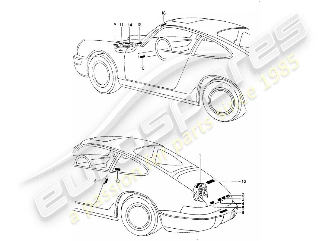 porsche 1990 (964) signs/notices parts diagram
