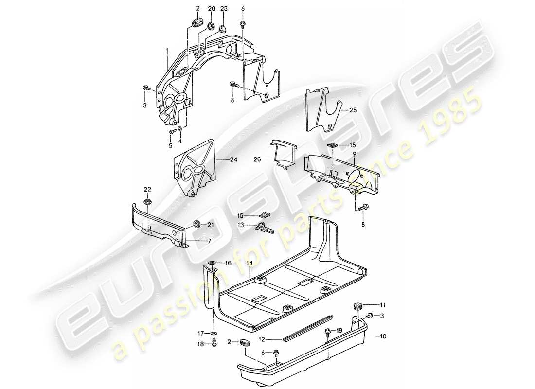 porsche 1994 (993) engine cover - underside protection part diagram