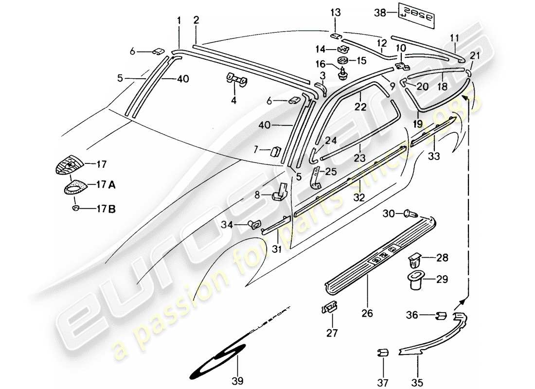 porsche 1989 (928) decorative fittings - exterior equipment part diagram