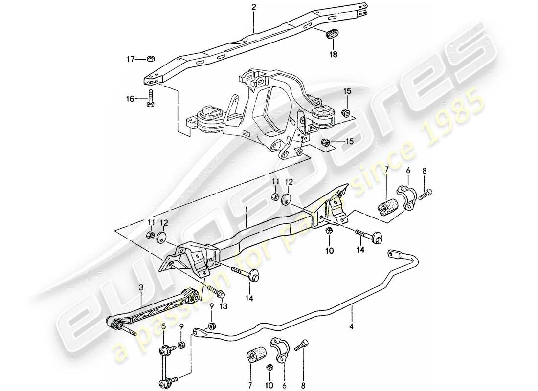 porsche 1995 (993) rear axle carrier - stabilizer part diagram