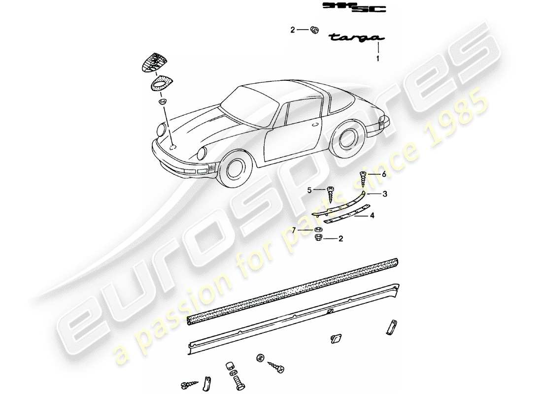 porsche 1979 (911) decorative fittings part diagram