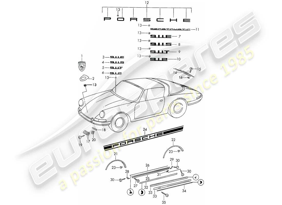 porsche 1965 (911/912) decorative fittings - d - mj 1969>> - mj 1969 part diagram