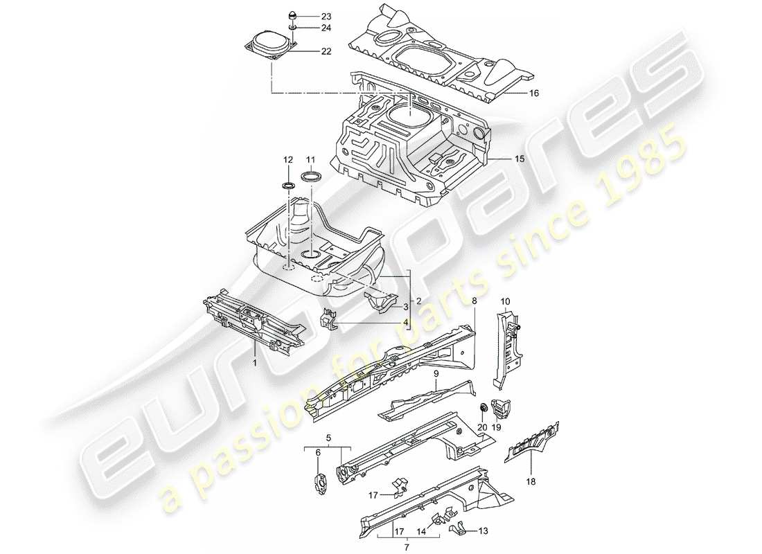 porsche 2004 (996 turbo / gt2) front end - single parts part diagram