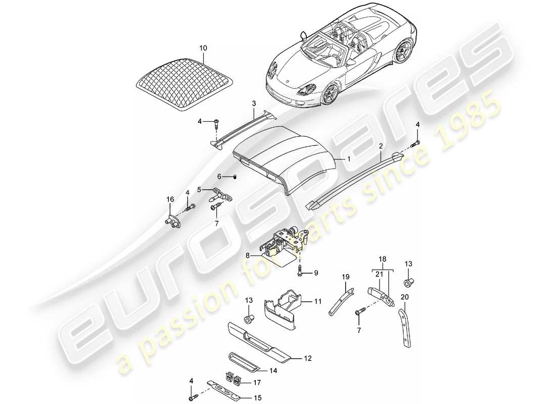 porsche 2004 (carrera gt) roof parts diagram