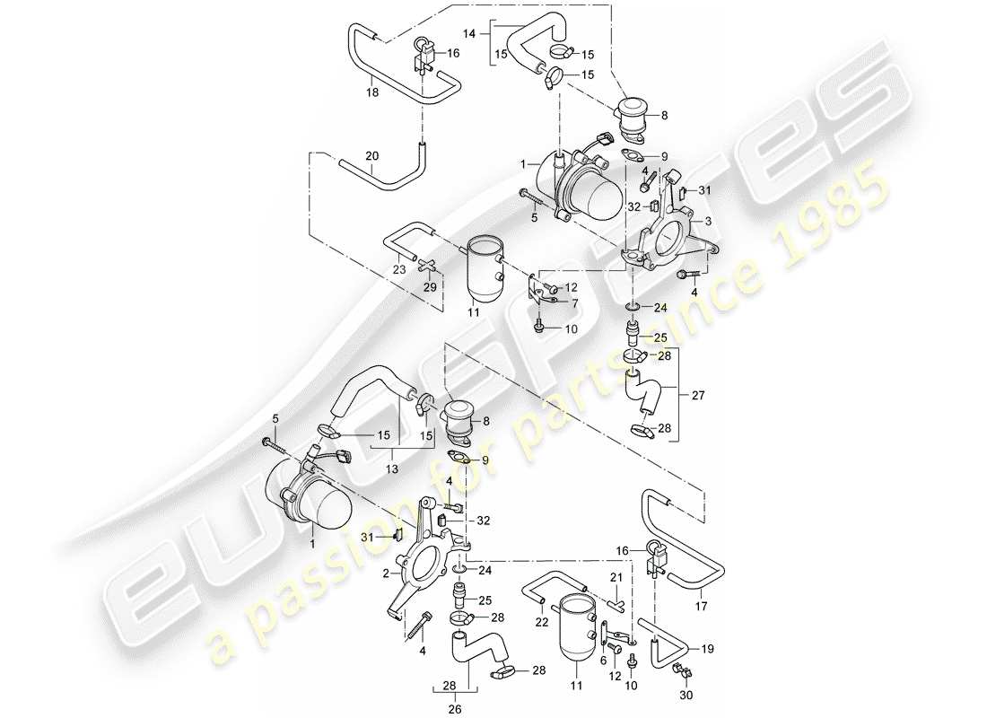 porsche carrera gt (2004) air injection parts diagram