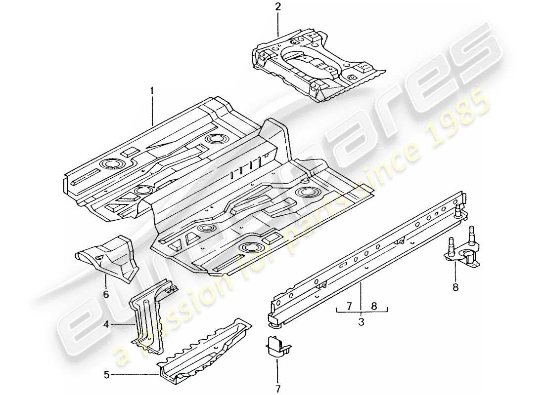 porsche 2002 (996 turbo / gt2) floor parts diagram