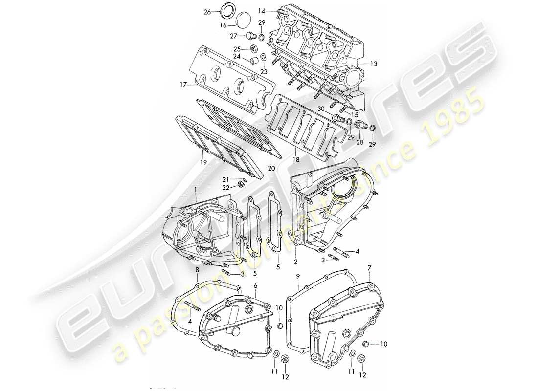 porsche 1967 (911/912) chain case - camshaft housing - repair set for maintenance - see illustration: part diagram
