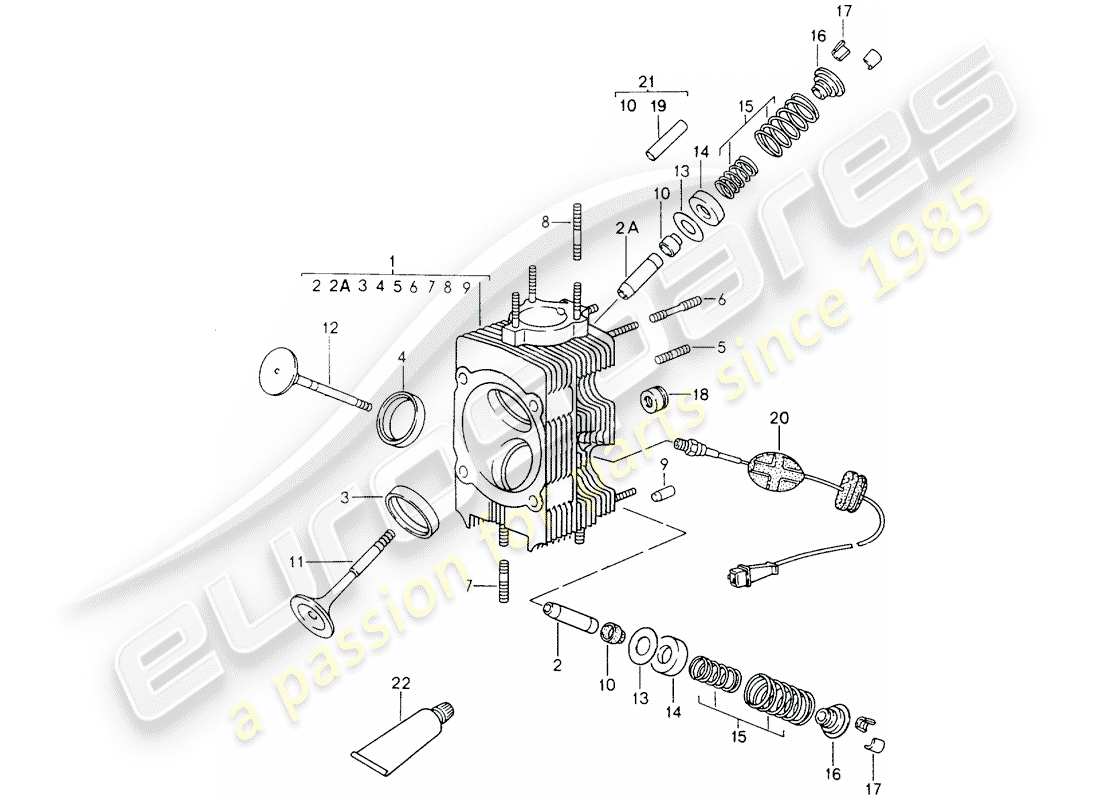 porsche 1990 (964) cylinder head parts diagram