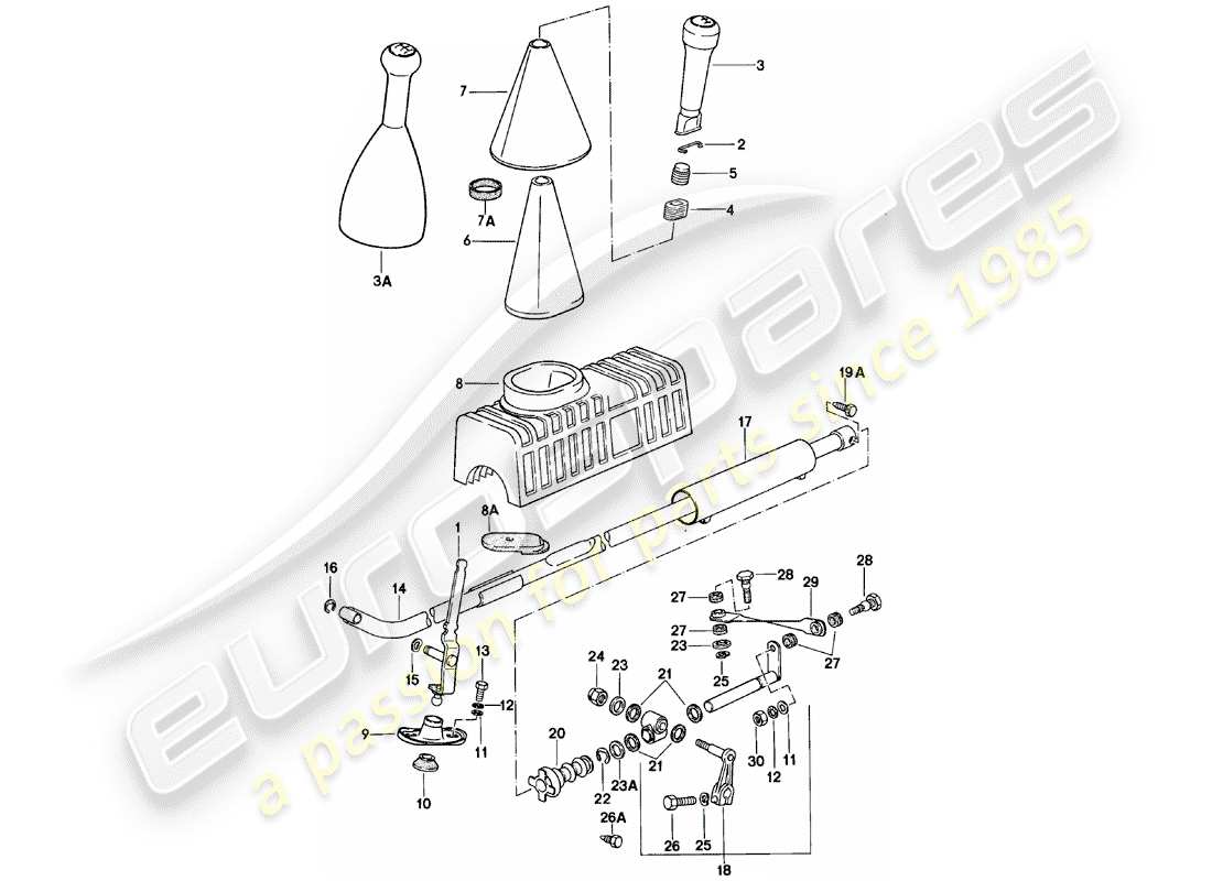porsche 924 (1980) shift mechanism - manual gearbox part diagram