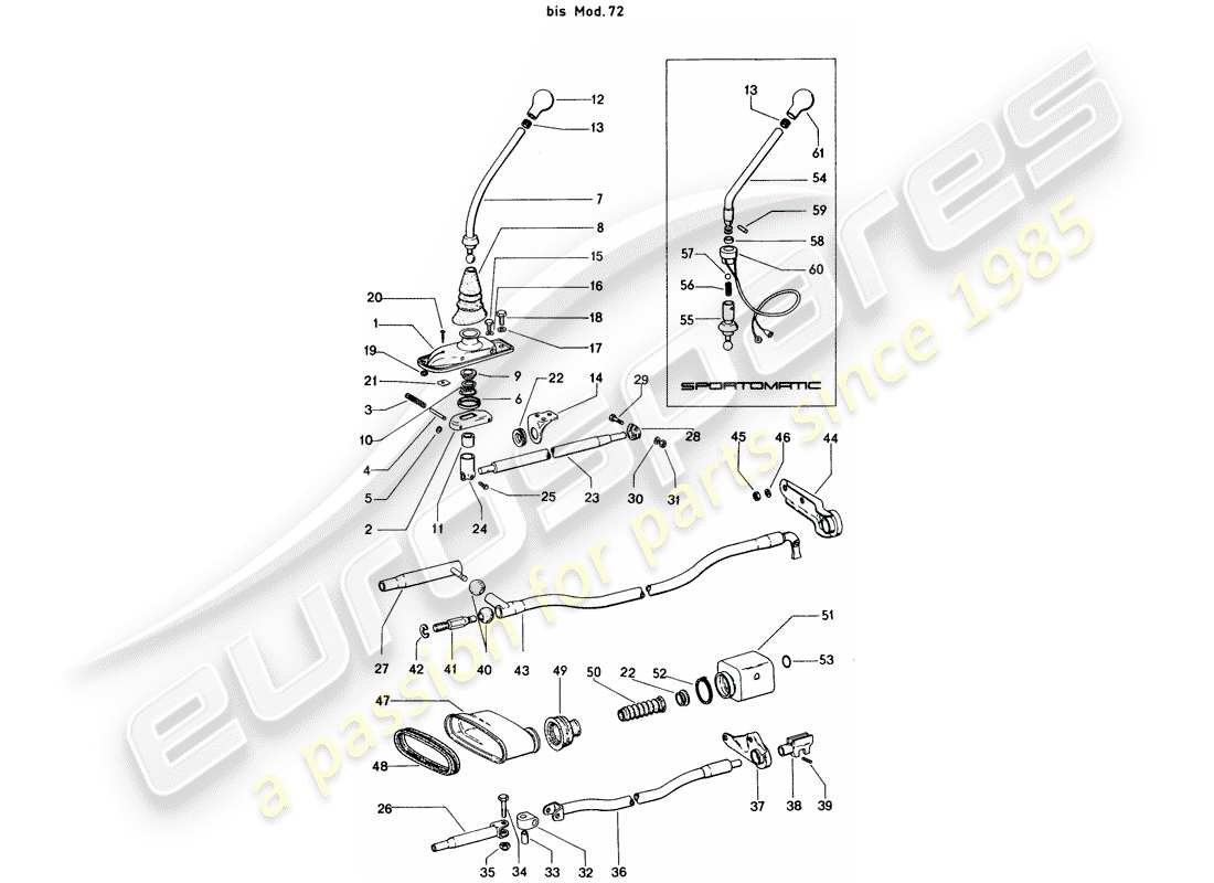porsche 1971 (914) transmission control - d >> - mj 1972 part diagram