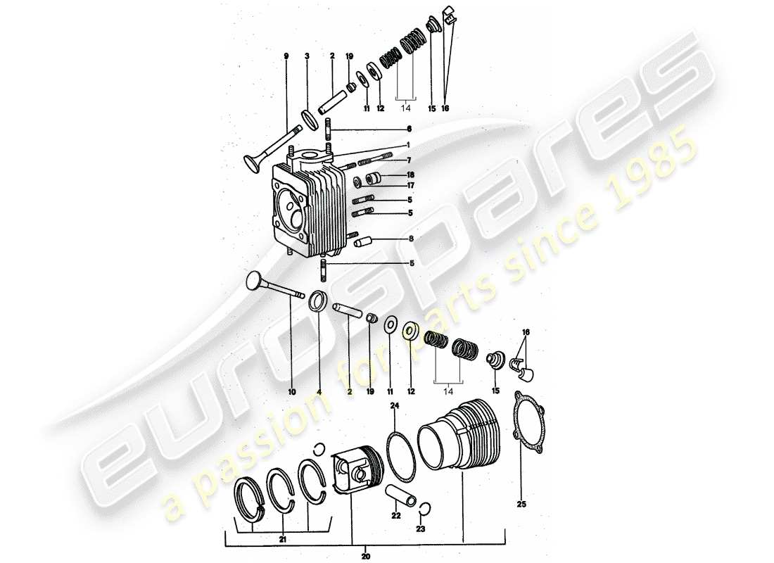 porsche 1975 (911 turbo) cylinder head part diagram